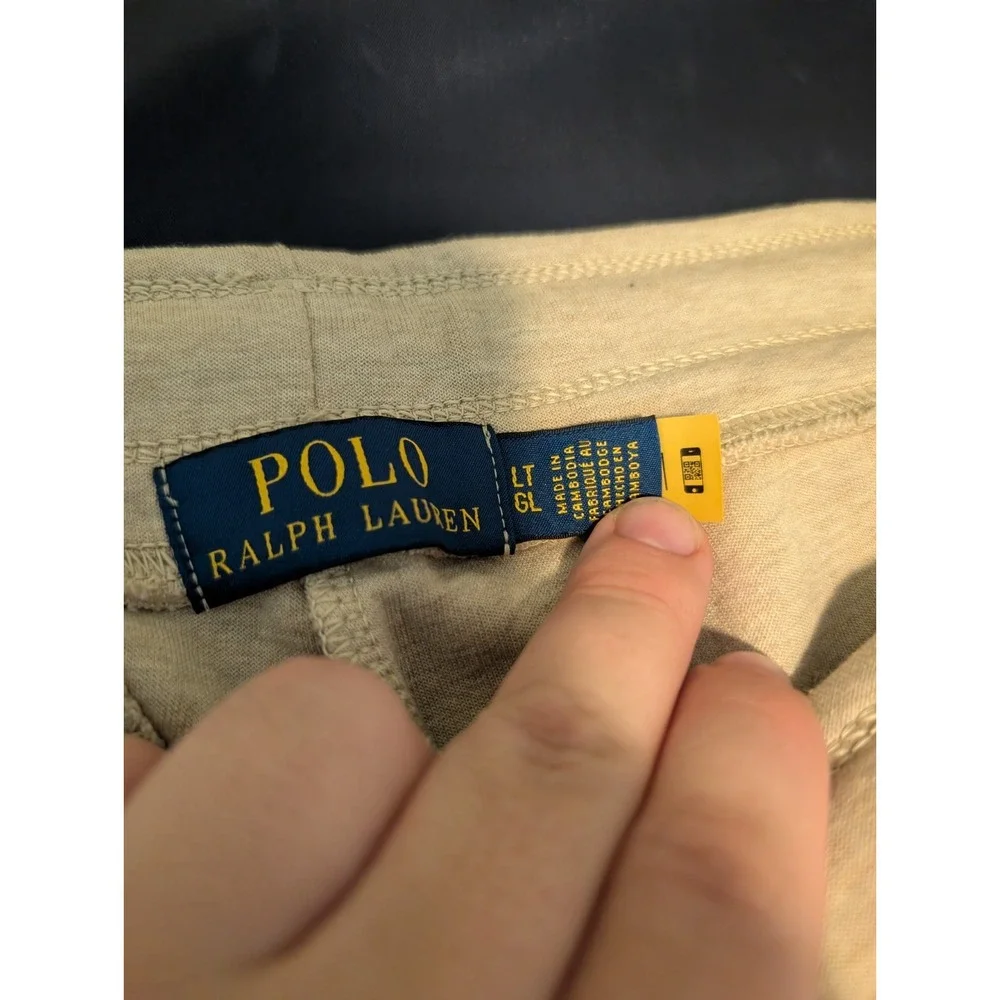 Polo Ralph Lauren Mens L Beige Cotton Fleece Jogger Pants Drawstring Tapered Leg